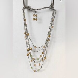 Myka Designs - Multi-Strand Bead Crystal Necklace with Matching Earrings